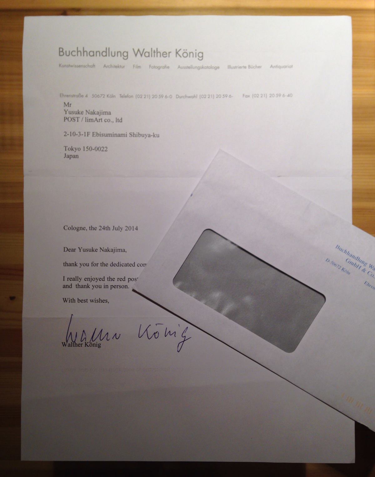 Letter from Mr. Walther König
